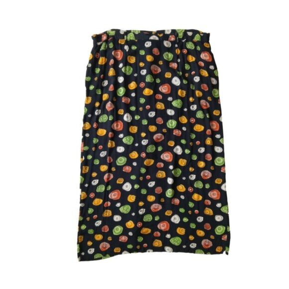 Vintage Mosaic Woman Black & Multicolor Fruit Print Plus Size Midi Length Skirt - Picture 2 of 12